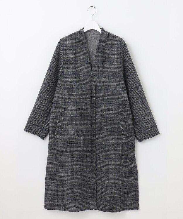 自由区 【リバーシブル】ウールリバー ノーカラーロングコート グレー系