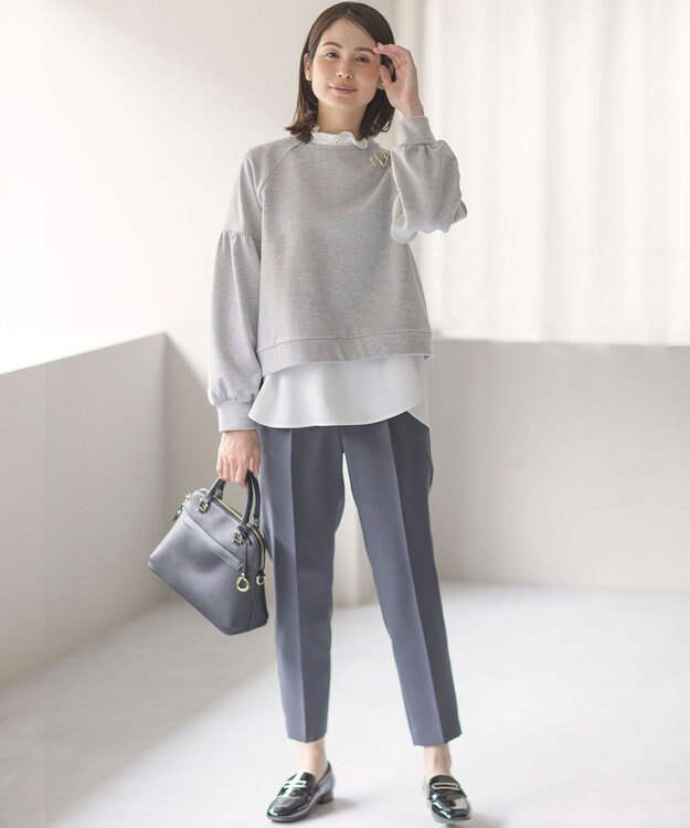 組曲 【KUMIKYOKU NAVY】ジョーゼットシフォン スタンドフリルブラウス パールホワイト系