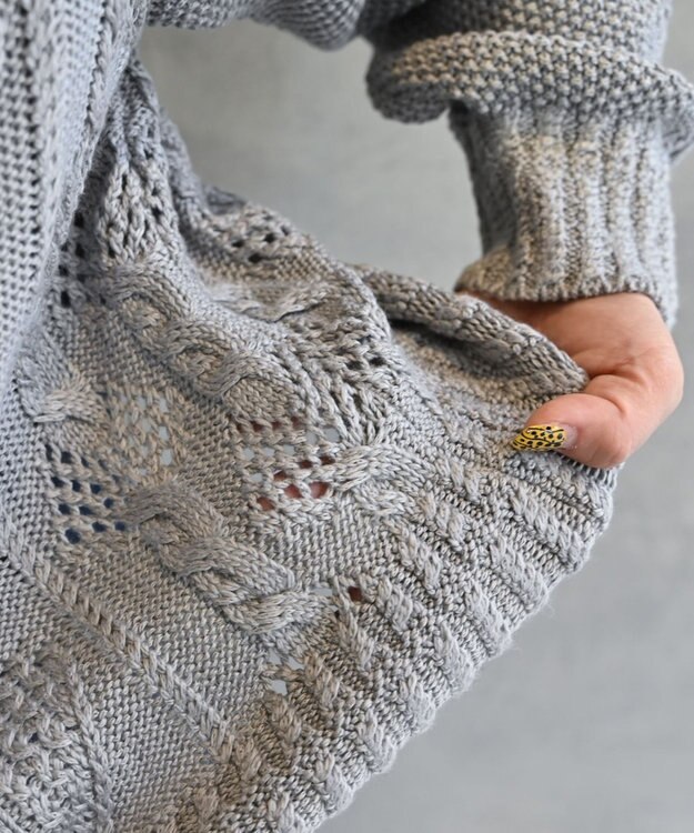 muuc 〈オーガニックコットン〉〈高品質スーピマ超長綿〉ローゲージニット アラン模様セーター LGRY  ライトグレー