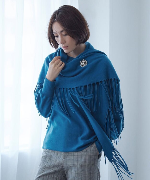 自由区 【洗える】ソフトウールハイゲージ フリンジストール ブルー系
