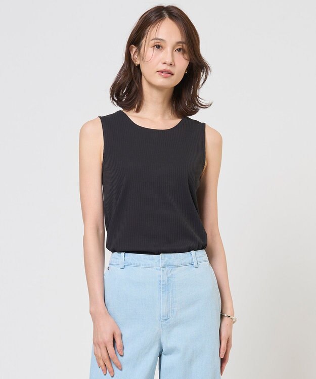 J.PRESS LADIES S 針抜きフライス ノースリーブ カットソー ブラック系