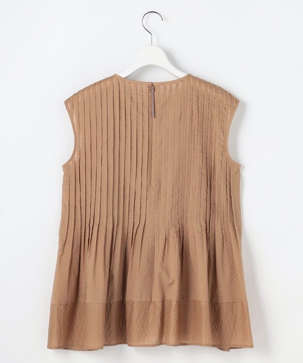 自由区 S 【涼やか】エアリーコットンリップピンタックフレンチスリーブ ブラウス ベージュ