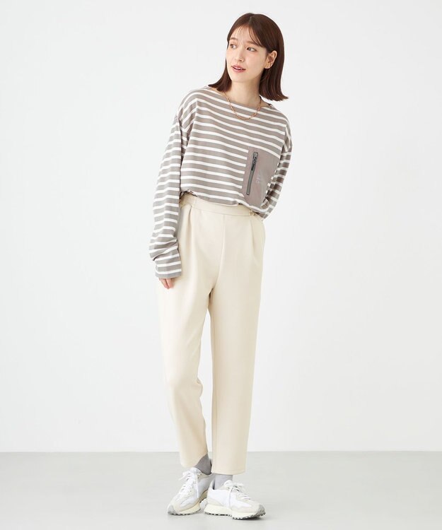 SHARE PARK LADIES 【洗える】ストレッチポンチ テーパードパンツ アイボリー系