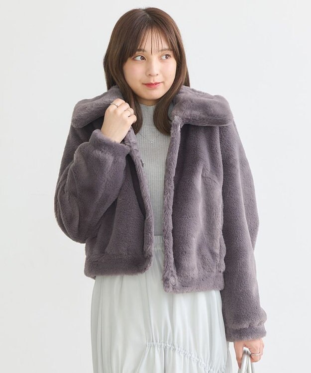earth music&ecology ファーショートコート チャコールグレー