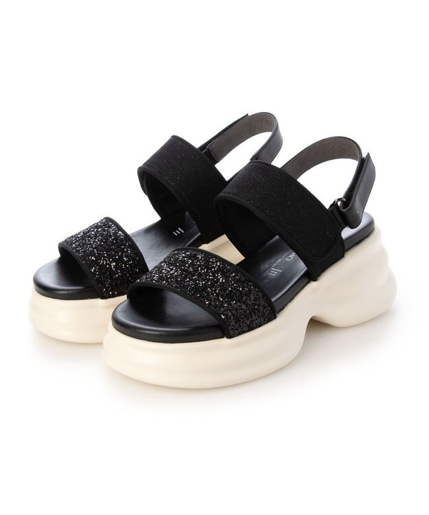 MODE ET JACOMO <MODE ET JACOMO>ボリュームソールグリッターサンダル ブラックメタリック