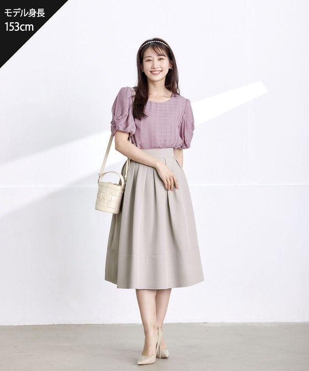 Tiaclasse L 【洗える】リボン付きフレアスカート グレージュ