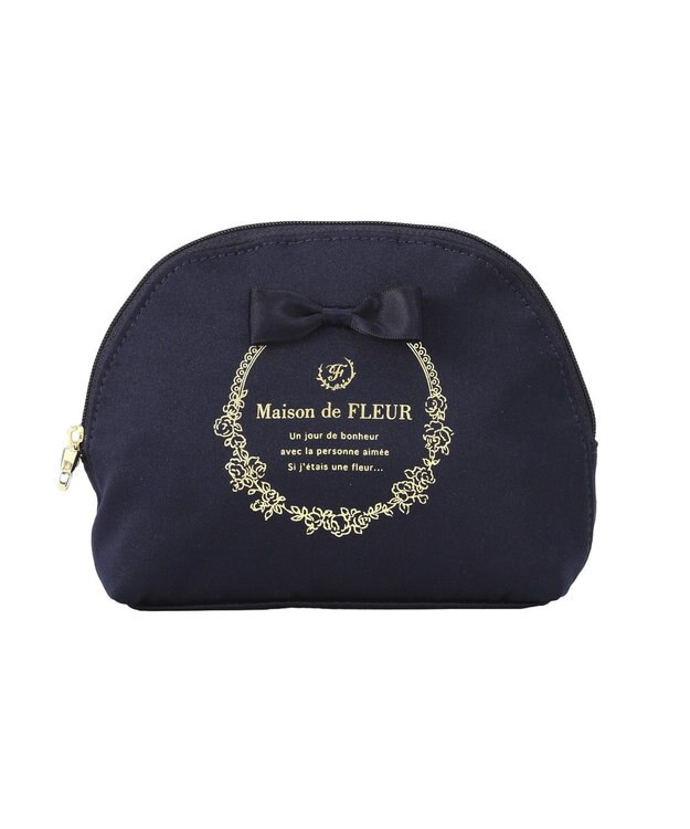 Maison de FLEUR サテンリボンラウンドポーチ Navy