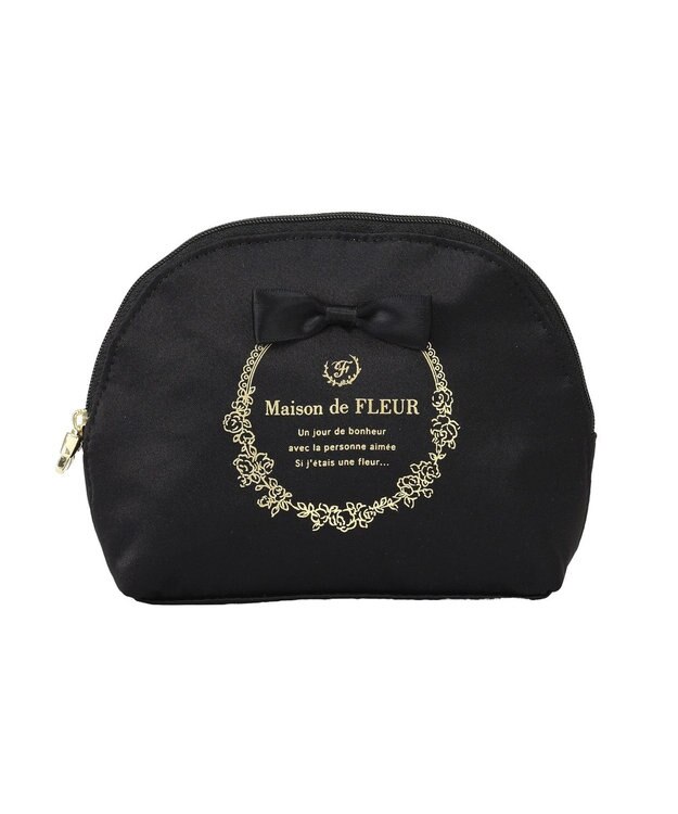 Maison de FLEUR サテンリボンラウンドポーチ Black
