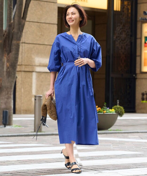 自由区 【洗える・XSサイズあり】タイプライターピースダイ ワンピース スカイブルー系