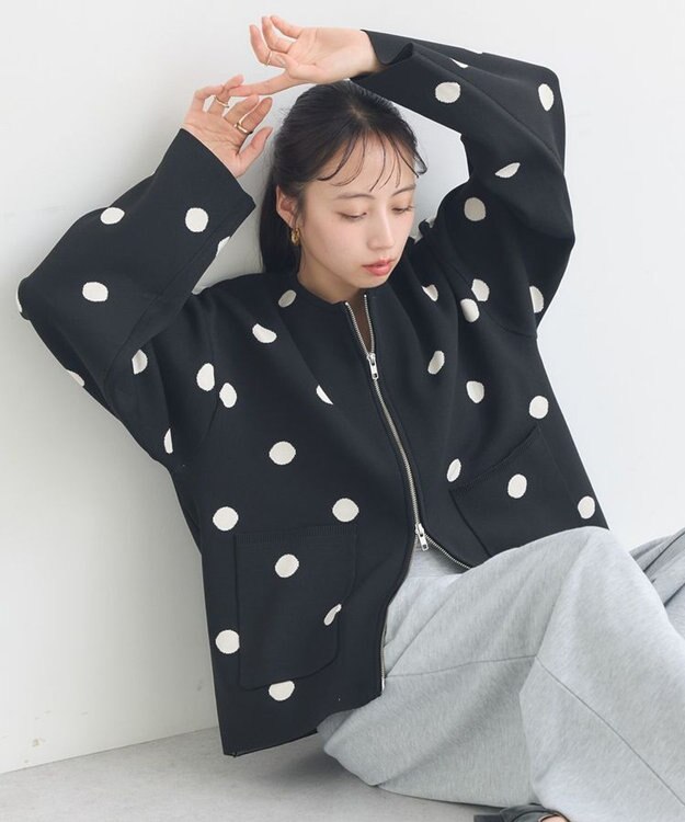 earth music&ecology 【予約】ダブルジップドットカーディガン ドットブラック