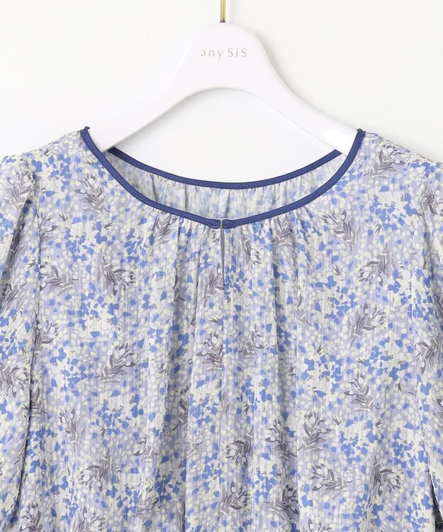 ANY SIS 【洗える】リーフMIXプリント ワンピース ブルー系