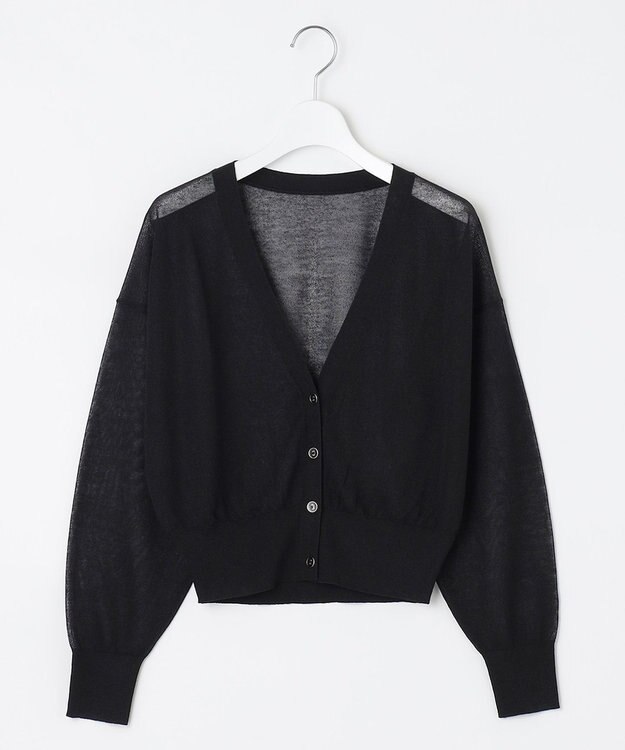 Feroux 【洗える】Vネックシアー カーデ ブラック系