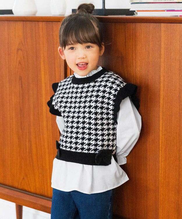 ANY KIDS ニットベストレイヤードチュニック 千鳥ジャガード×エクリュ