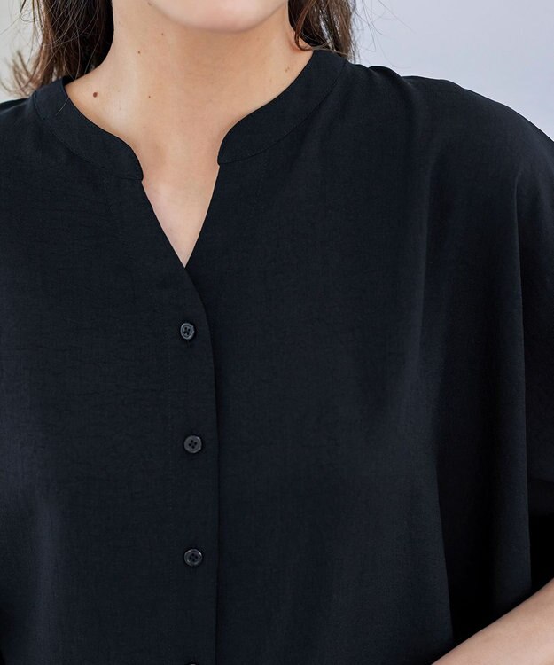 Tiaclasse 【洗える】麻調ドルマンタックシャツ ブラック