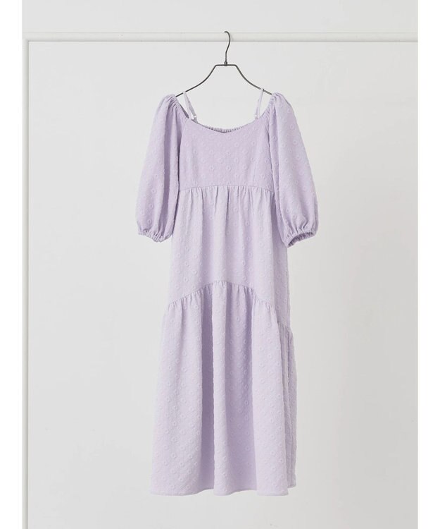 earth music&ecology ２ｗａｙパフスリーブ表面感ワンピース Purple