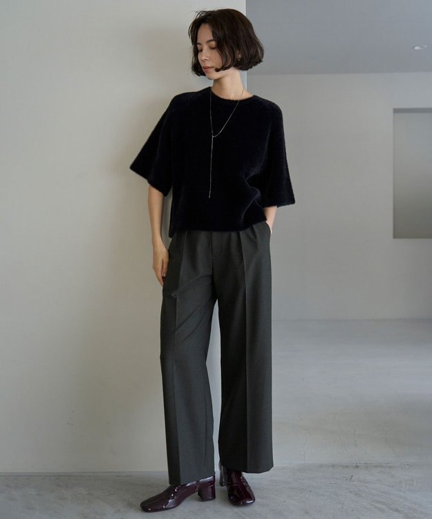 UNFILO L ナイロンシャギー  ハーフスリーブ プルオーバー ブラック