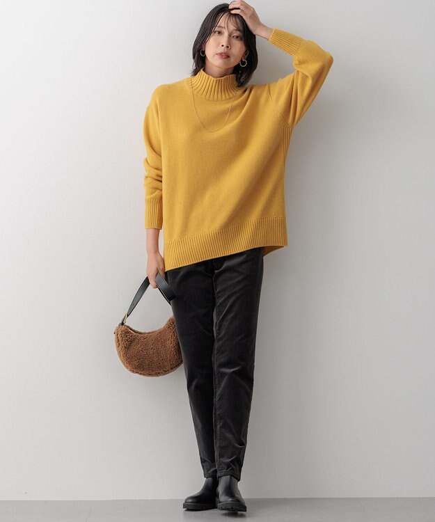 23区 L 【洗える】カシミヤブレンド ハイネック ニット イエロー系