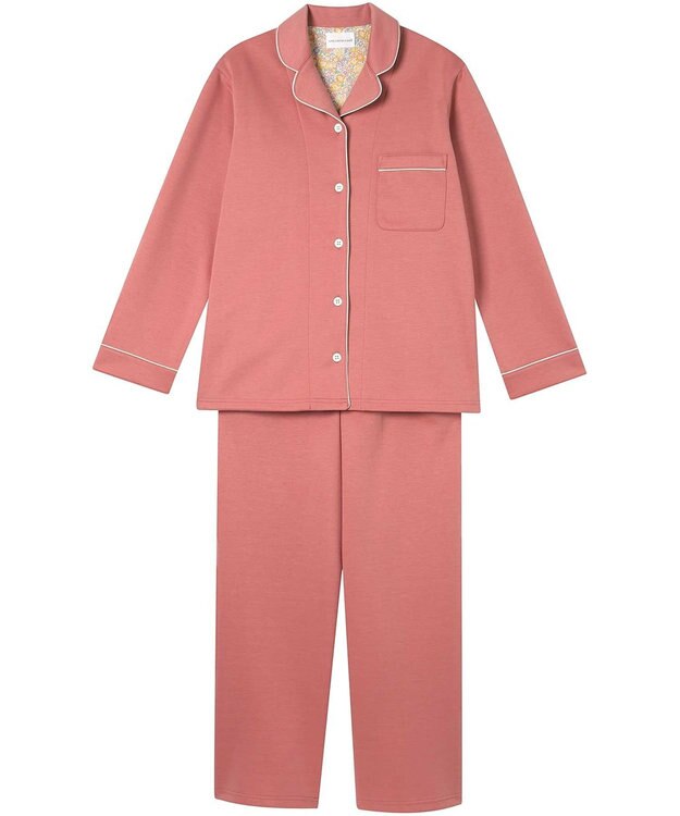 une nana cool 【綿混】ハイゲージダブルエアー 長袖開襟パジャマ MADE WITH LIBERTY FABRIC サーモンピンク