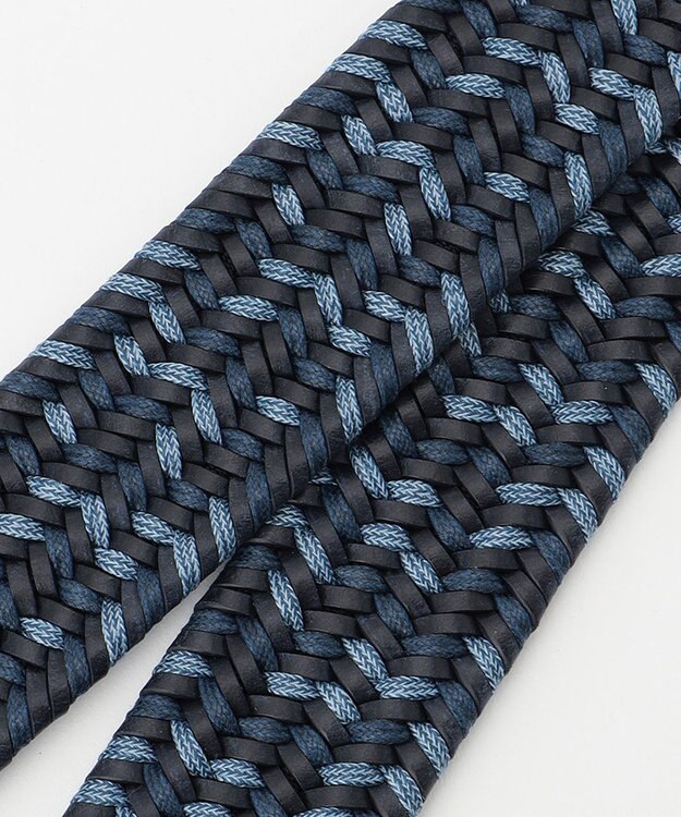 JOSEPH ABBOUD 【キングサイズ・伸びる】ダブルメランジレザーメッシュ ベルト ネイビー系