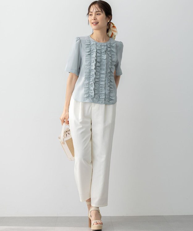 組曲 S 【WEB限定】ヴィンテージジョーゼットフリル ブラウス スモーキーミント系