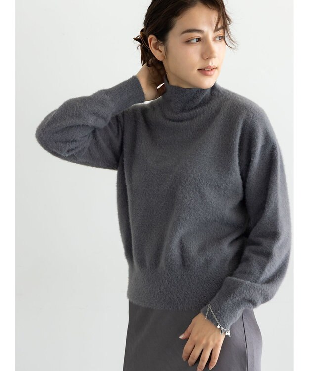 Te chichi 【宮本茉由着用】ハイネックフェザーニット チャコールグレー