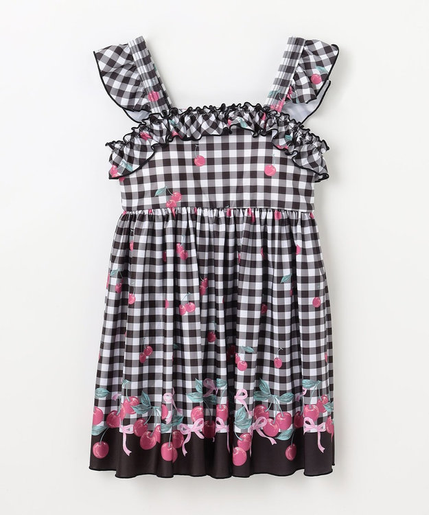 ANY KIDS ギンガム×フルーツ ワンピース水着 ブラック×サクランボ
