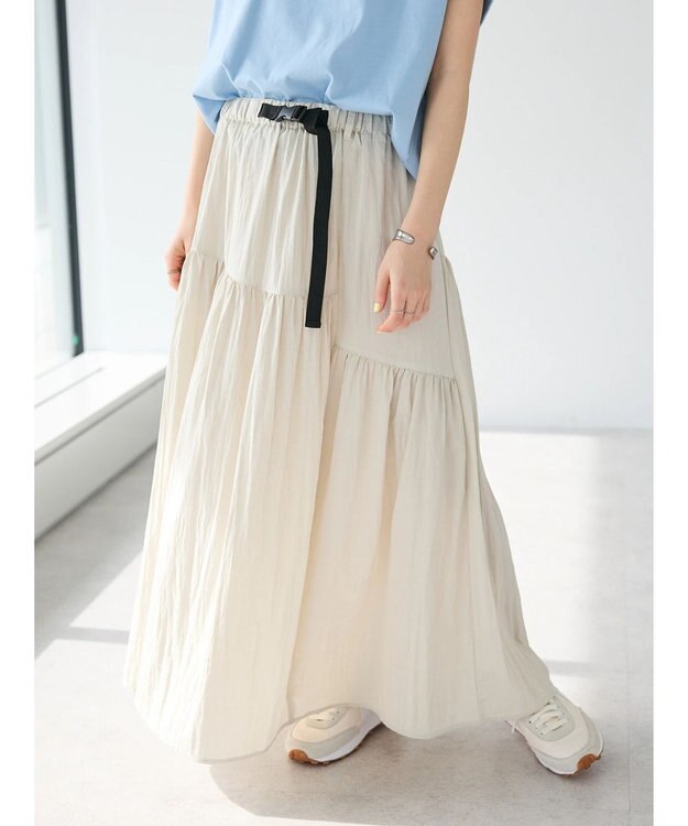 CRAFT STANDARD BOUTIQUE ガチャベルトティアードスカート Gray Beige