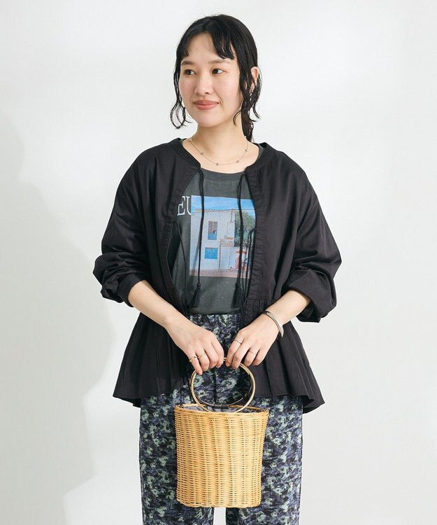 CRAFT STANDARD BOUTIQUE フリンジ紐付ペプラムブラウス Black