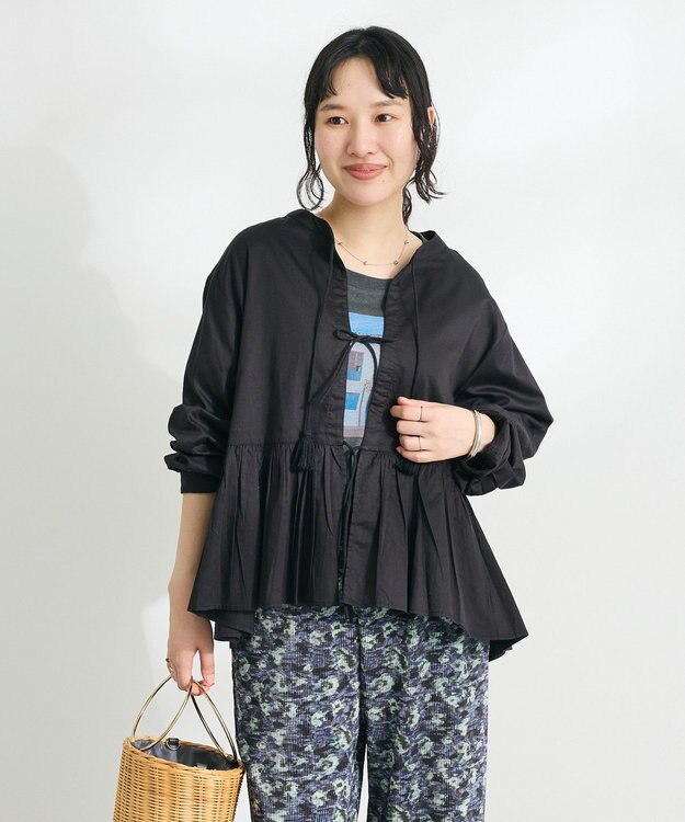 CRAFT STANDARD BOUTIQUE フリンジ紐付ペプラムブラウス Black