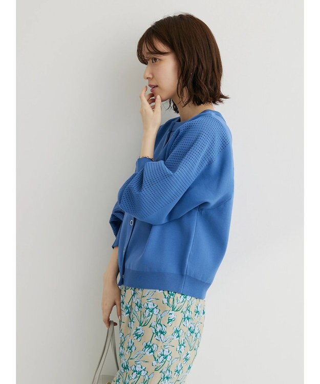 Green Parks ・ｆｕｒｒｙ　ｒａｔｅ２ｗａｙかる~いニットカーデ Blue