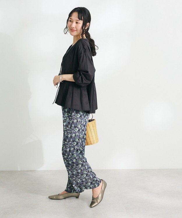 CRAFT STANDARD BOUTIQUE フリンジ紐付ペプラムブラウス Black