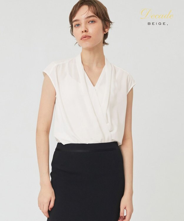 BEIGE， OLIVE / フレンチスリーブブラウス White