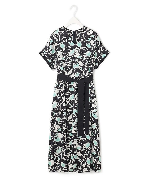 ICB 【洗える】 ウォーターフラワープリント ワンピース チャコール系柄