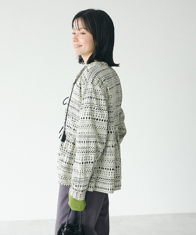 CRAFT STANDARD BOUTIQUE フリンジ紐付ペプラムブラウス Black