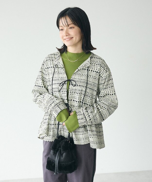 CRAFT STANDARD BOUTIQUE フリンジ紐付ペプラムブラウス Black