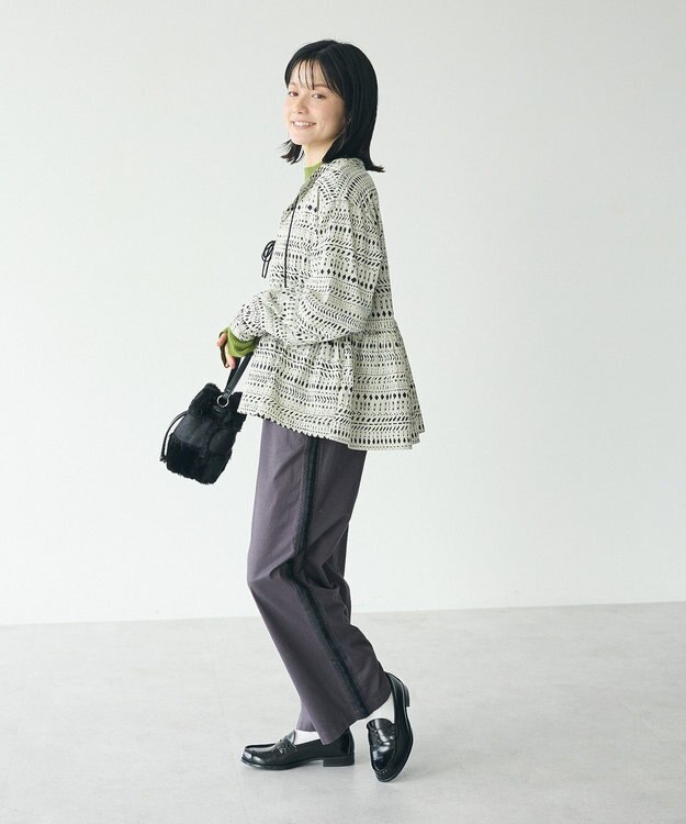 CRAFT STANDARD BOUTIQUE フリンジ紐付ペプラムブラウス Black