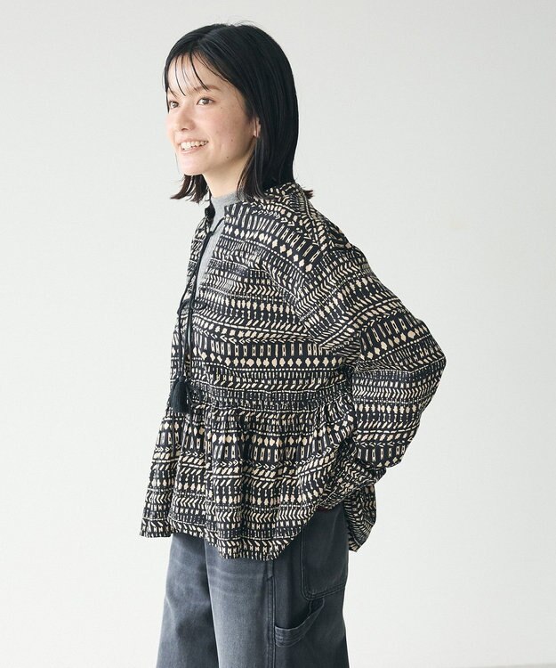 CRAFT STANDARD BOUTIQUE フリンジ紐付ペプラムブラウス Black