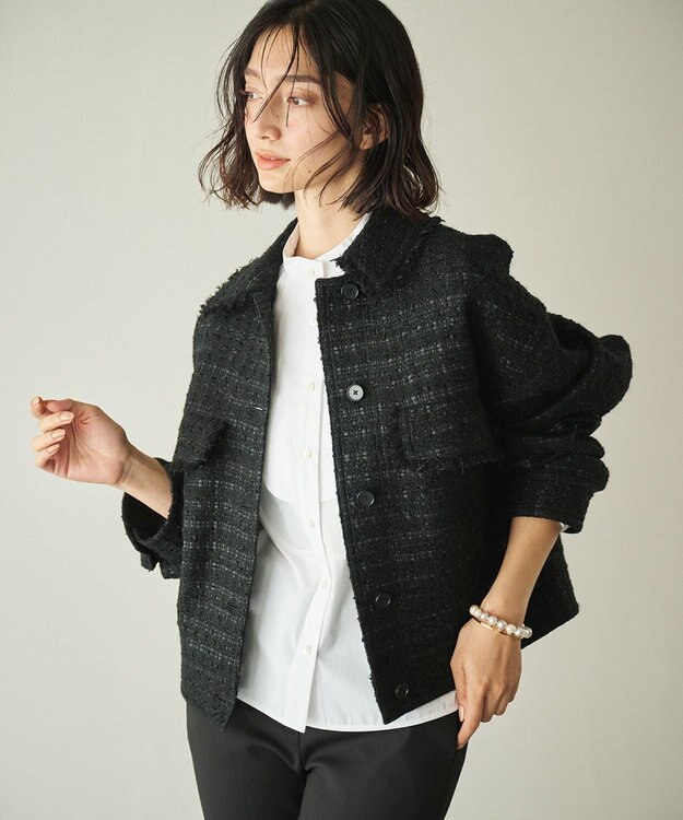 #Newans ツイードブルゾン ブラック