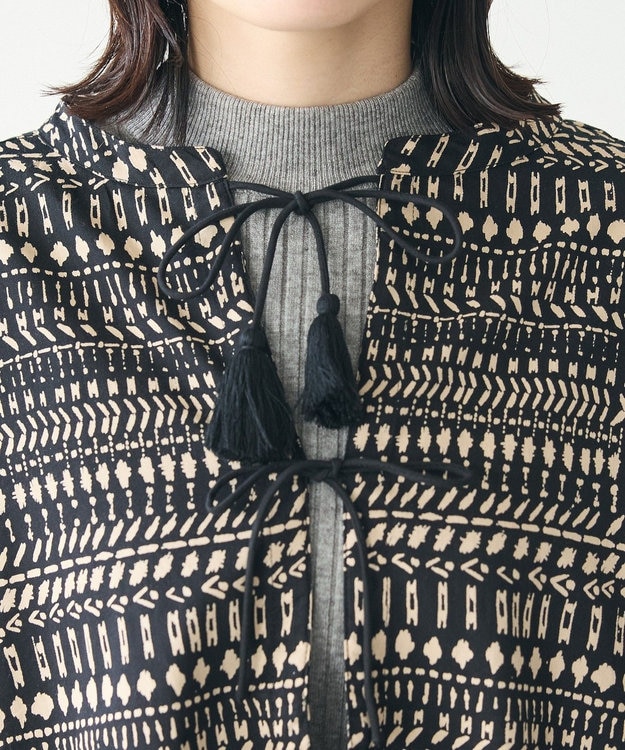 CRAFT STANDARD BOUTIQUE フリンジ紐付ペプラムブラウス Black