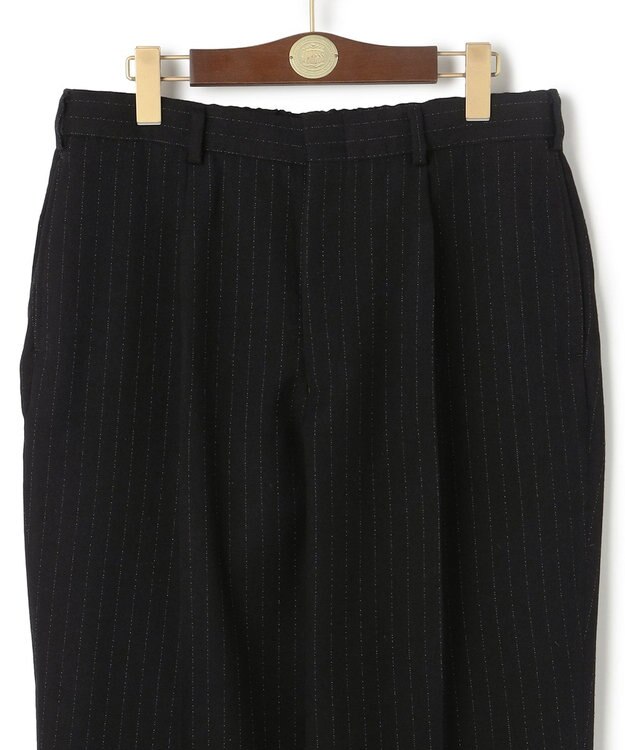 J.PRESS MEN 【J.PRESS ORIGINALS】Wool Silk Angola Chalk Stripes Spindle 1Tuck Piped Stem Slacks / Japan Made ブラック系1