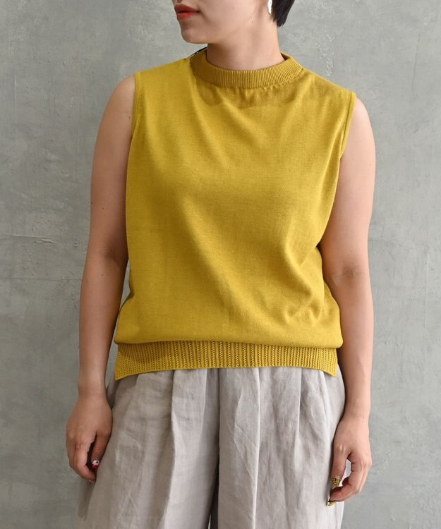 muuc 〈高品質シルク＆スーピマ超長綿〉〈洗えるニット〉ノースリーブボトルネックプルオーバー イエロー