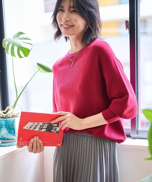 ANY L 【洗濯機可/6色展開】ラウンドネックガーターニット レッド