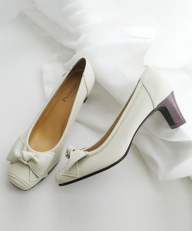 Pointer 日本製 本革リボンパンプス アイボリー