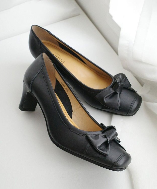 Pointer 日本製 本革リボンパンプス ブラック
