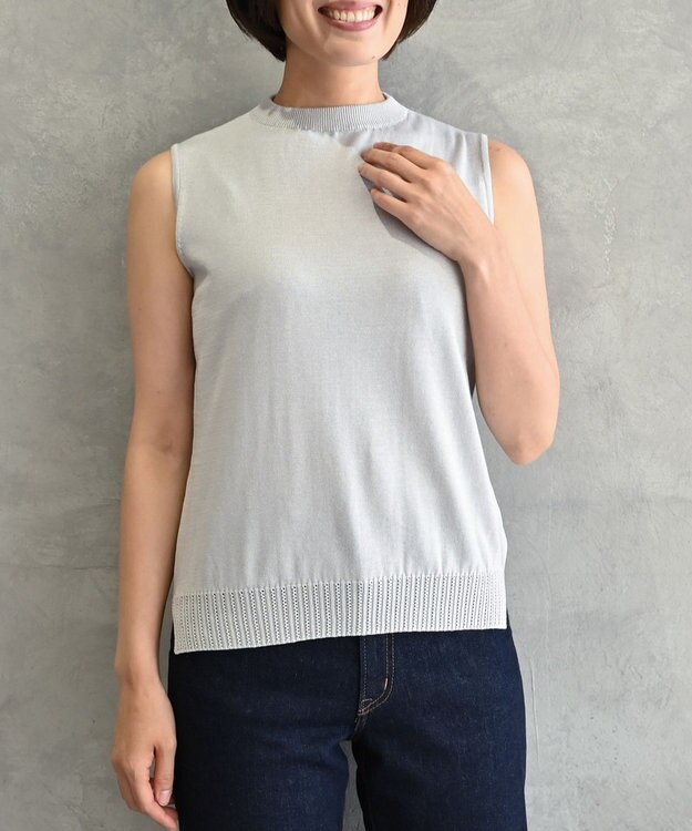 muuc 〈高品質シルク＆スーピマ超長綿〉〈洗えるニット〉ノースリーブボトルネックプルオーバー ライトグレー