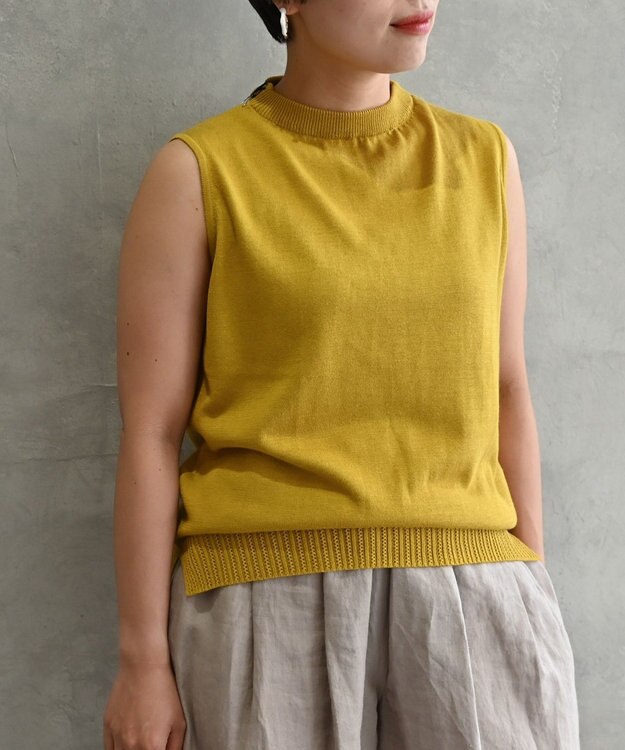 muuc 〈高品質シルク＆スーピマ超長綿〉〈洗えるニット〉ノースリーブボトルネックプルオーバー イエロー