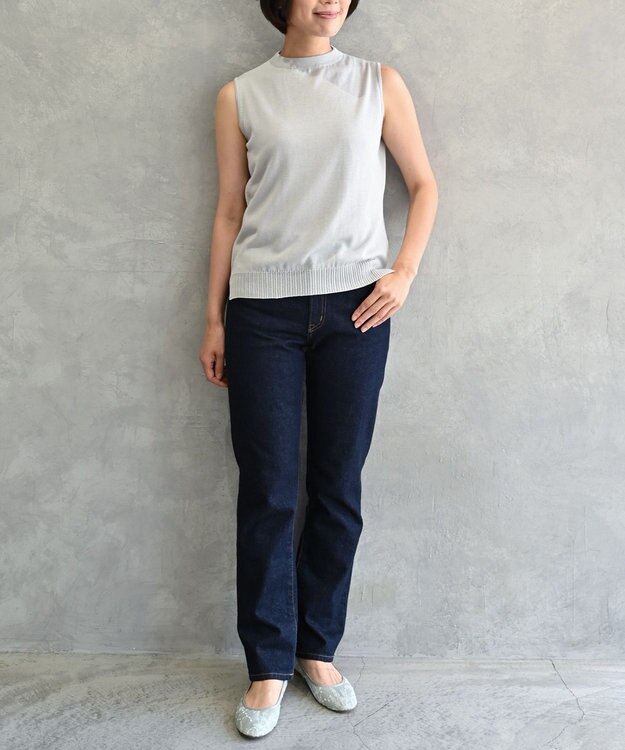 muuc 〈高品質シルク＆スーピマ超長綿〉〈洗えるニット〉ノースリーブボトルネックプルオーバー ライトグレー