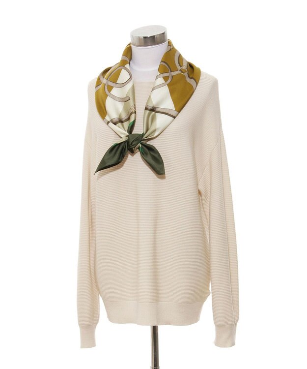 MOONBAT FURLA ビットチェーン柄シルク100%スカーフ 88×88cm オリーブグリーン