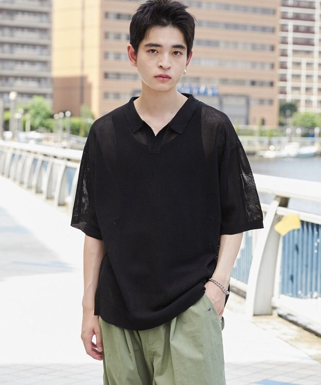 WEGO メッシュポロニットプルオーバー（S） ブラック