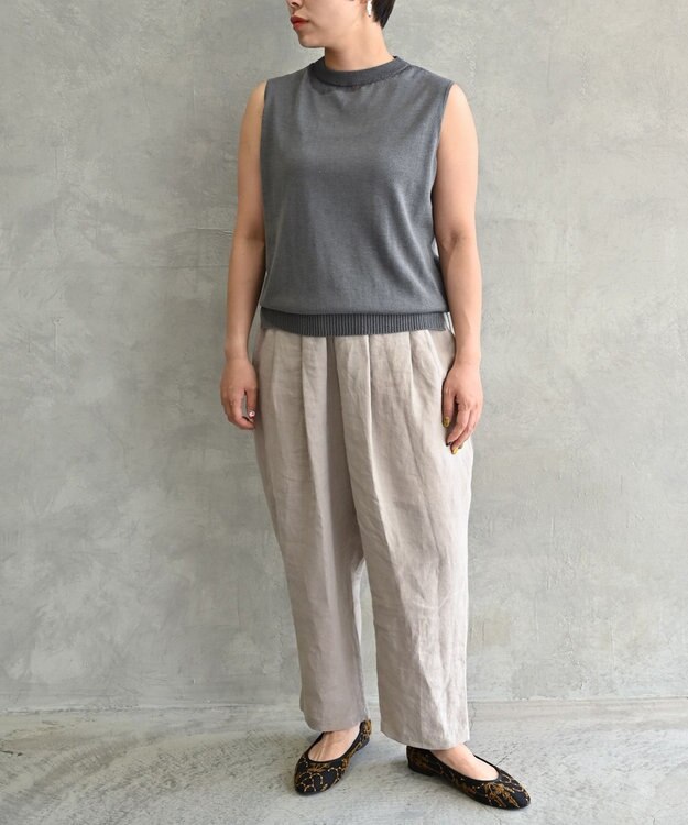 muuc 〈高品質シルク＆スーピマ超長綿〉〈洗えるニット〉ノースリーブボトルネックプルオーバー チャコールグレー